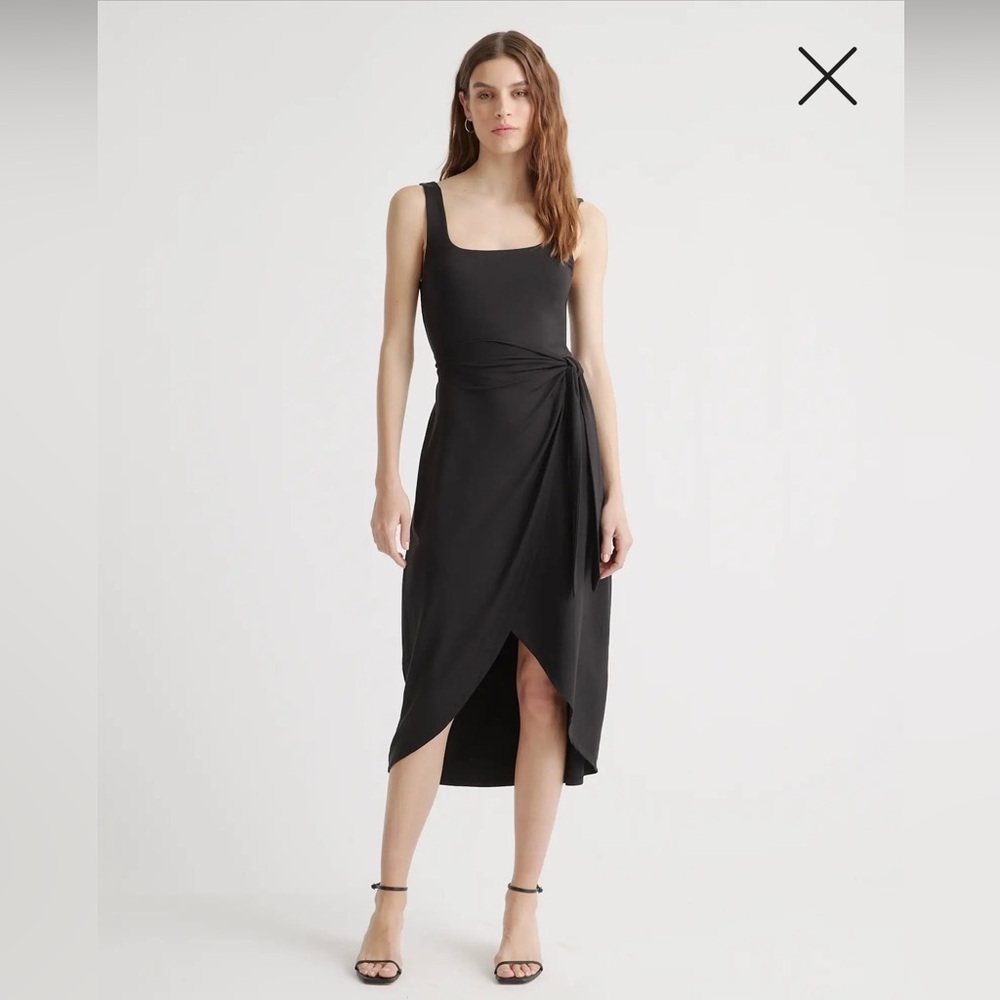 NWT Quince Tencel Jersey Side Tie Midi Dress Blue Medium